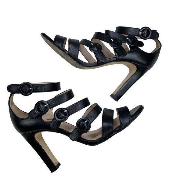 🔵L.K. Bennett Black Multi-Strap Leather Heels Sandals Strappy 38.5 - Picture 4 of 9